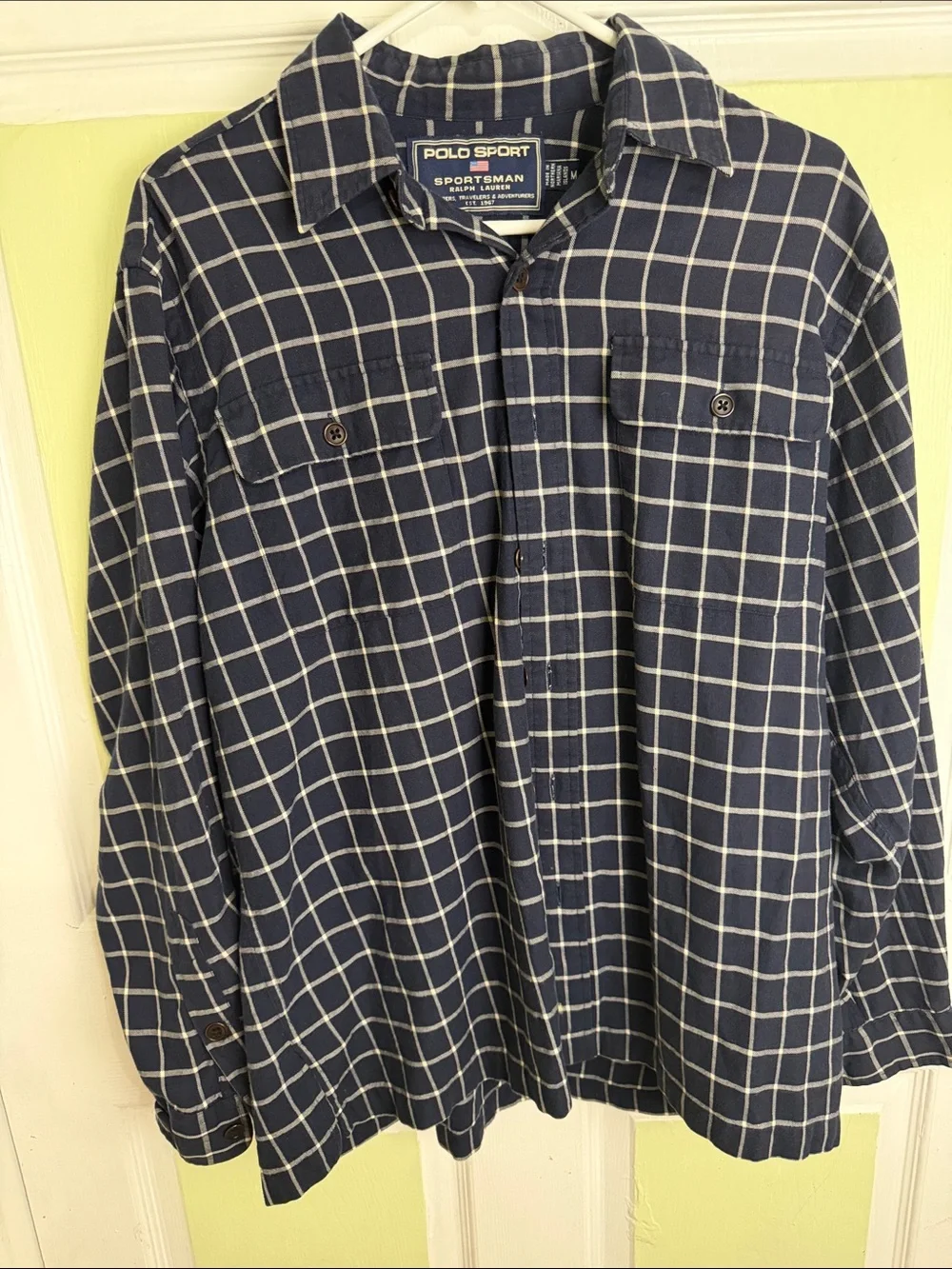 Polo by Ralph Lauren Navy and White Windowpane Flannel Shirt